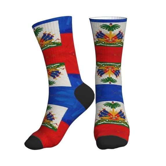 Mens Crew Socks Womens Haitian Flag Workout Training Athletic Socks
