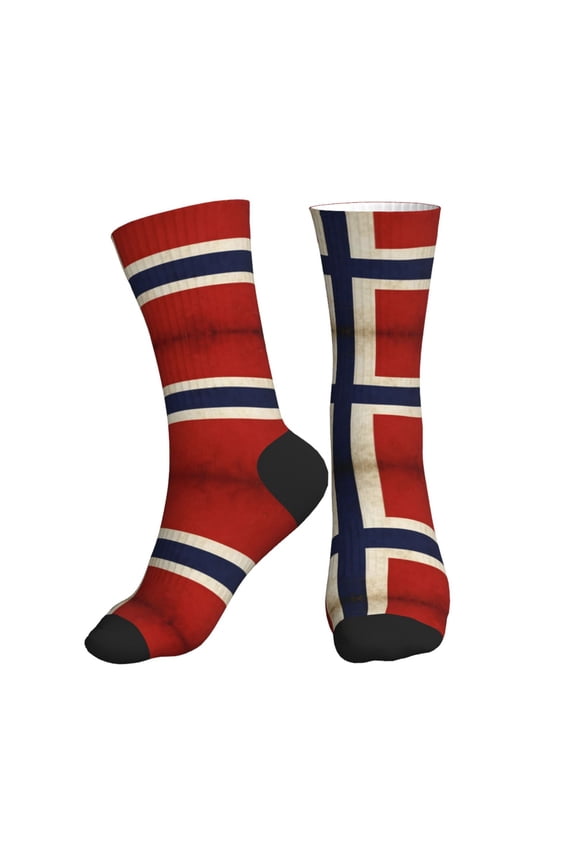 Mens Crew Socks Womens Norwegian Flag Workout Training Athletic Socks