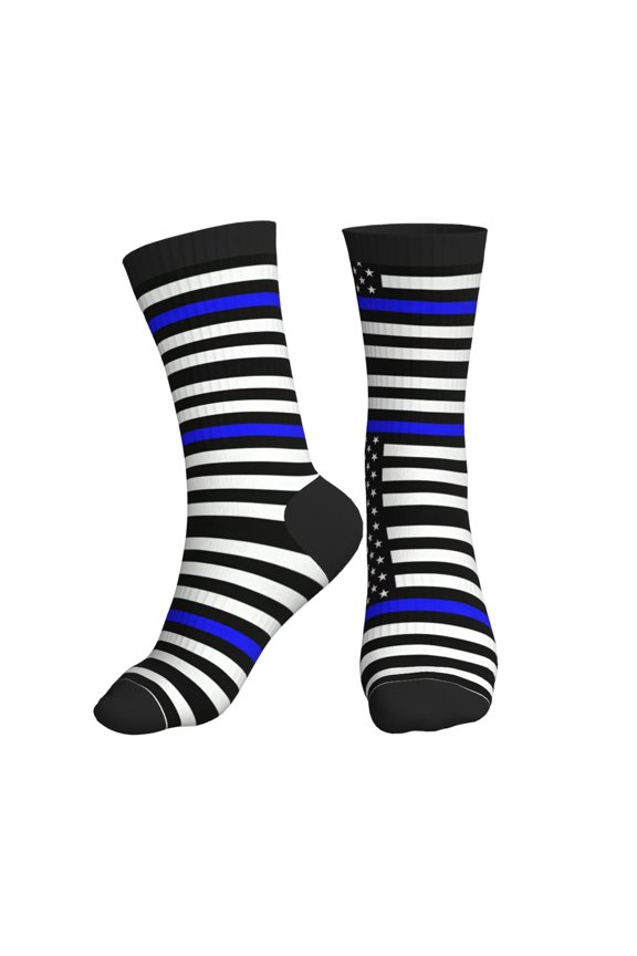 Mens Crew Socks Womens Police Thin Blue Line Flag Workout Training Athletic Socks
