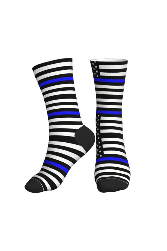 Mens Crew Socks Womens Police Thin Blue Line Flag Workout Training Athletic Socks
