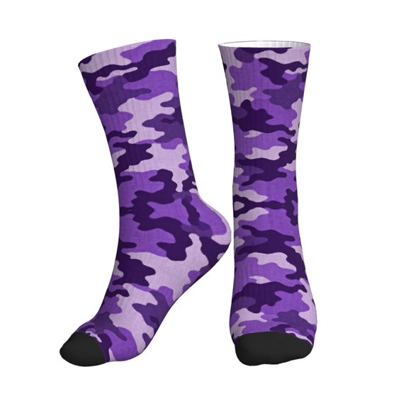 Mens Crew Socks Womens Purple Camouflage Workout Training Athletic Socks