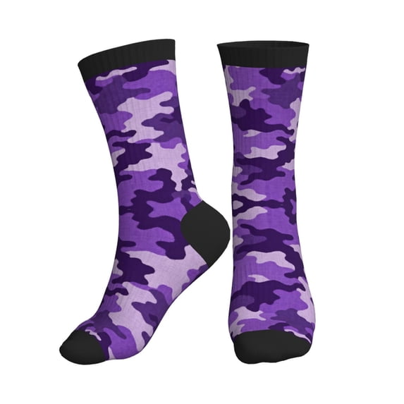 Mens Crew Socks Womens Purple Camouflage Workout Training Athletic Socks