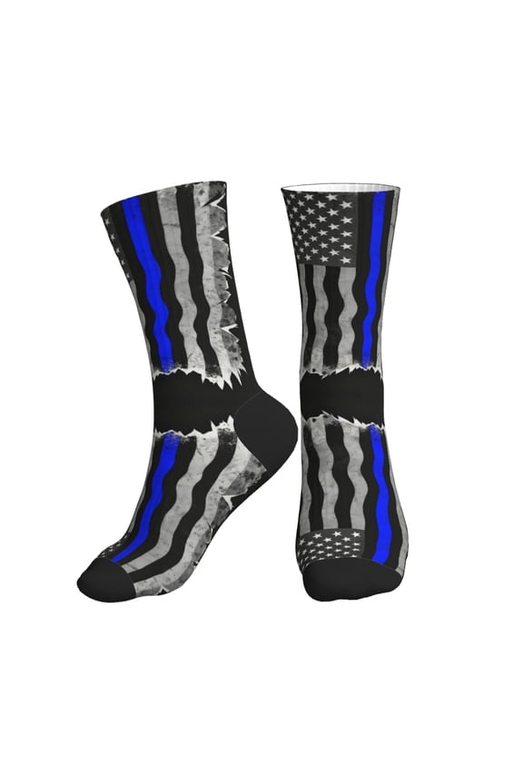 Mens Crew Socks Womens Retro Thin Blue Line Flag Workout Training Athletic Socks