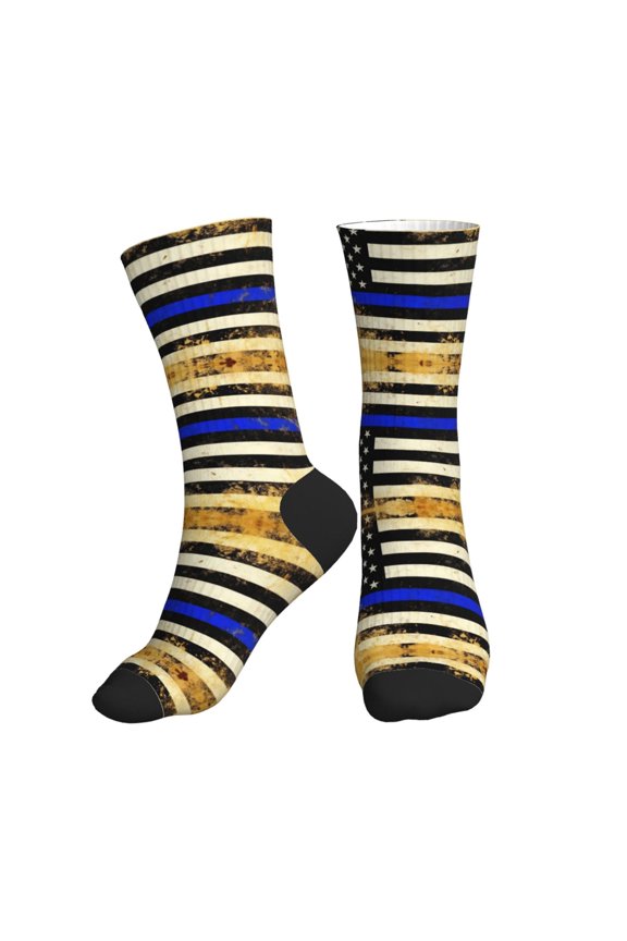 Mens Crew Socks Womens Thin Blue Line Flag Art Workout Training Athletic Socks