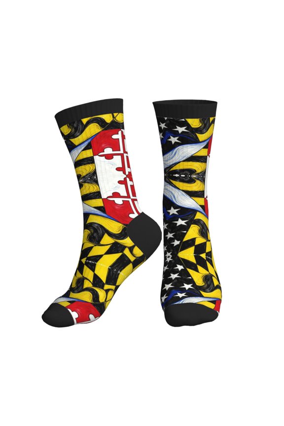 Mens Crew Socks Womens Thin Blue Line Maryland Flag Workout Training Athletic Socks