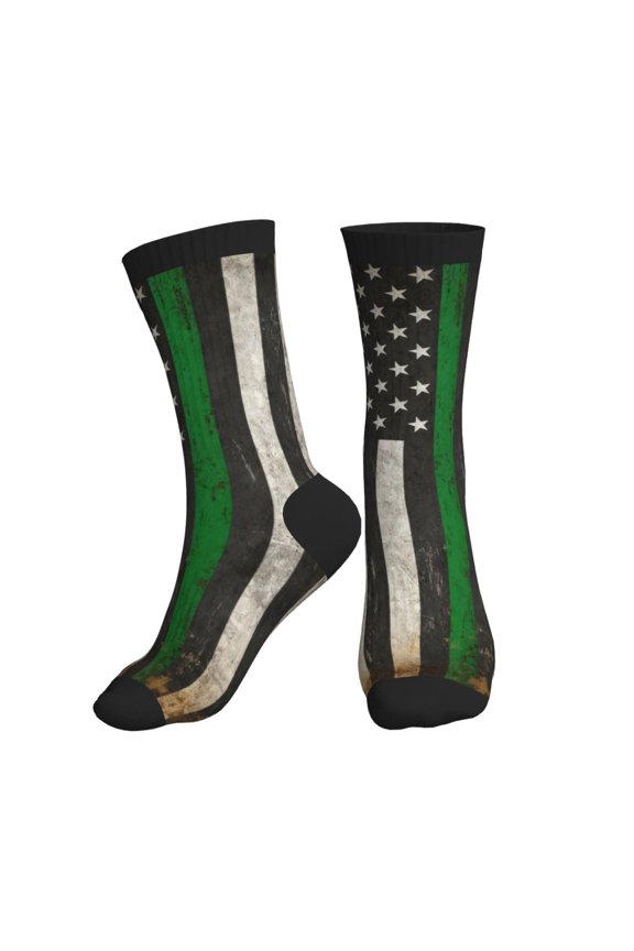 Mens Crew Socks Womens Thin Green Line Flag Workout Training Athletic Socks
