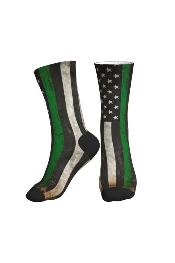 Mens Crew Socks Womens Thin Green Line Flag Workout Training Athletic Socks