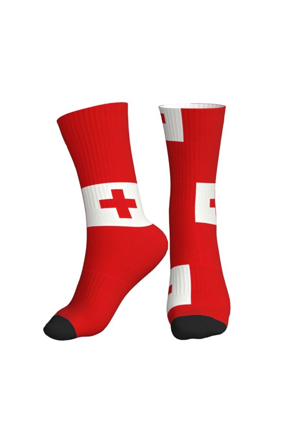 Mens Crew Socks Womens Tonga Flag Workout Training Athletic Socks