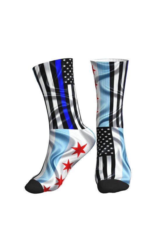 Mens Crew Socks Womens Us Thin Blue Line Flag Of Chicagoan Workout Training Athletic Socks