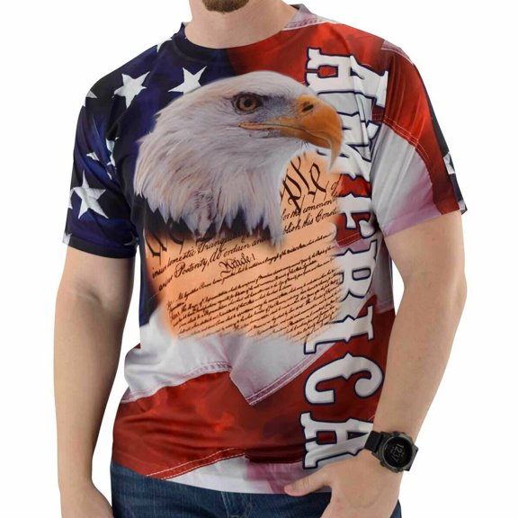 Mens Crew neck Sublimation Print Tee Constitution Head Eagle - 100% Polyester