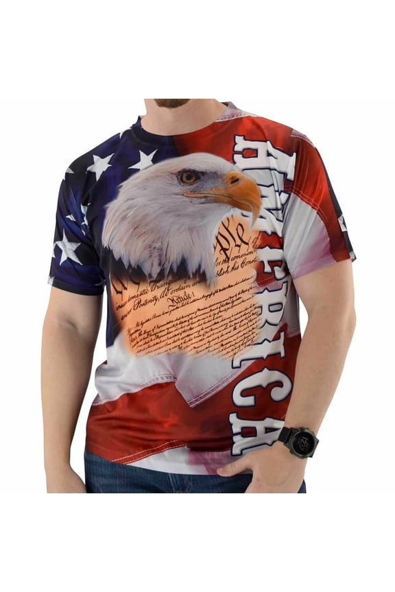 Mens Crew neck Sublimation Print Tee Constitution Head Eagle - 100% Polyester