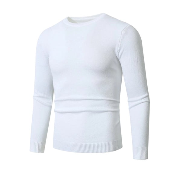 Mens Crewneck Knitted Base Sweater Solid Color Slim Fit Casual Pullover Lightweight Long Sleeve Tops
