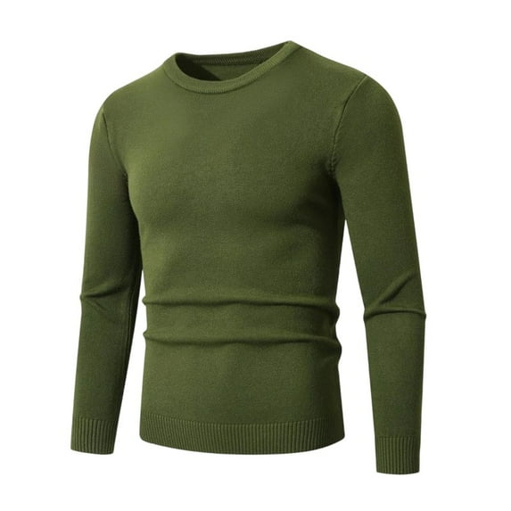 Mens Crewneck Knitted Base Sweater Solid Color Slim Fit Casual Pullover Lightweight Long Sleeve Tops