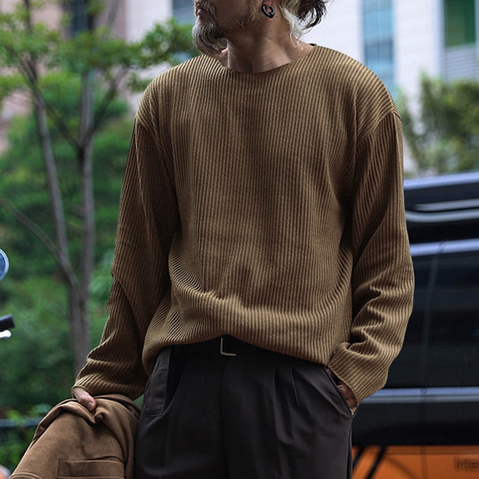 Mens Crewneck Oversized Sweaters Solid Color Knitted Sweater Mens Crewneck Oversized Sweaters Solid Color Knitted Sweater