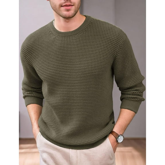 Mens Crewneck Pullover Sweater Long Sleeve Knitted Sweaters