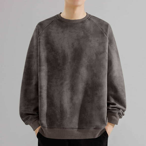 Mens Crewneck Sueded Sweatshirts Pullover Long Sleeve Shirts Boys Casual Solid Color Basic Comfort Going Out Streetwear Sweatshirt Tops