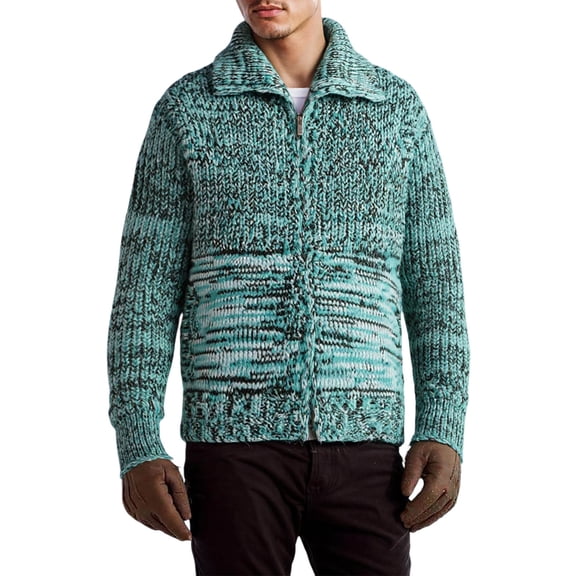 Mens Crewneck Sweater Full Zip Color Block Pullovers Breathable Festival Holiday Men's Fashion with Zipper, Green, Size XXXL