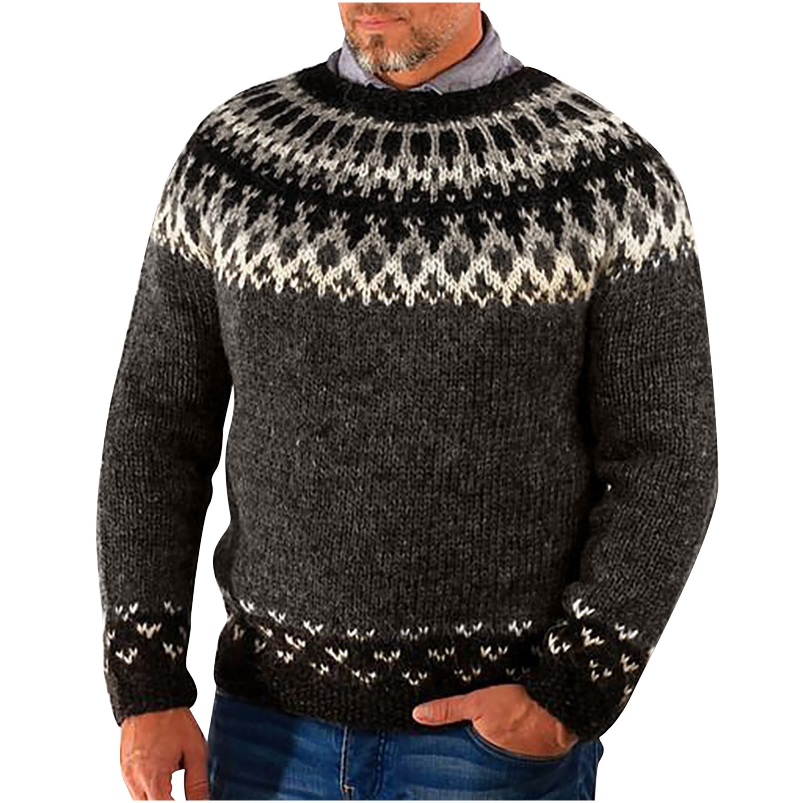 Mens Crewneck Sweater Pullover Men Casual Pullover Long Sleeves Round