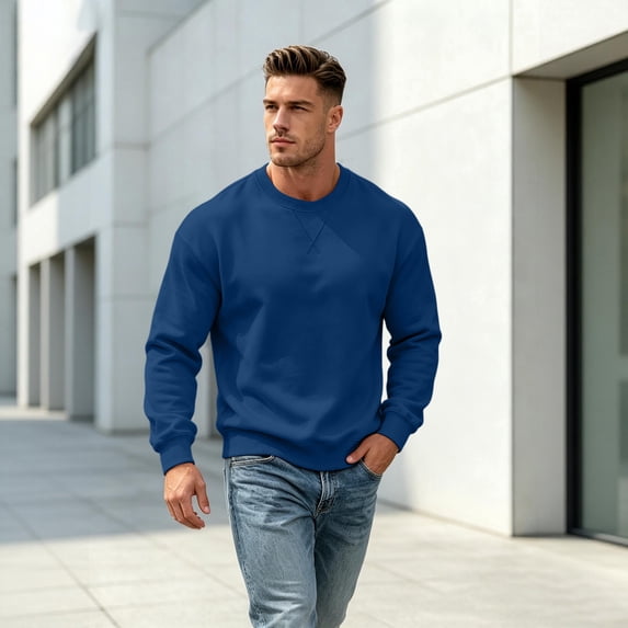 Mens Crewneck Sweatshirt Casual Long Sleeve Pullover Shirts For Men Fall Slim Fit Athletic Round Neck Lightweight Tops
