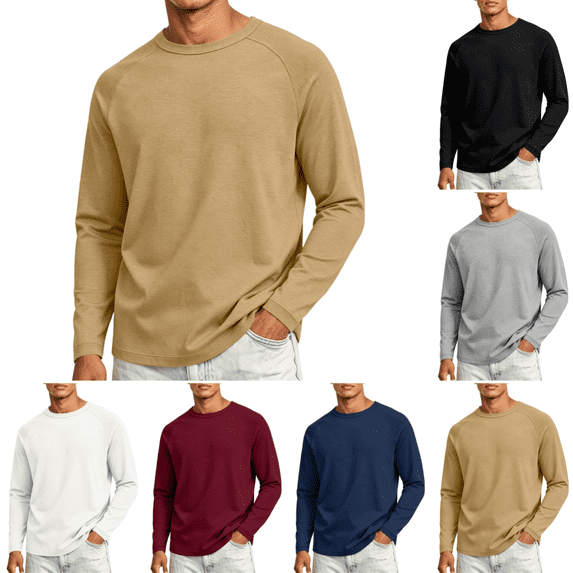 Mens Crewneck Sweatshirt Casual Long Sleeve Sweatshirts Fall Lightweight Quick Drying Classic Fit Workout T Shirts Khaki S