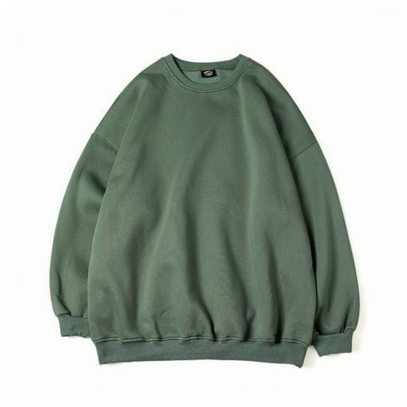 Mens Crewneck Sweatshirt Cotton Solid Color Oversized Pullover Tops Fall Casual Long Sleeve Loose Shirts for Men (Army Green S)