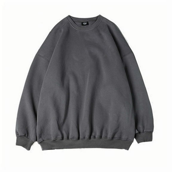 Mens Crewneck Sweatshirt Cotton Solid Color Oversized Pullover Tops Fall Casual Long Sleeve Loose Shirts for Men (Dark Gray 3XL)