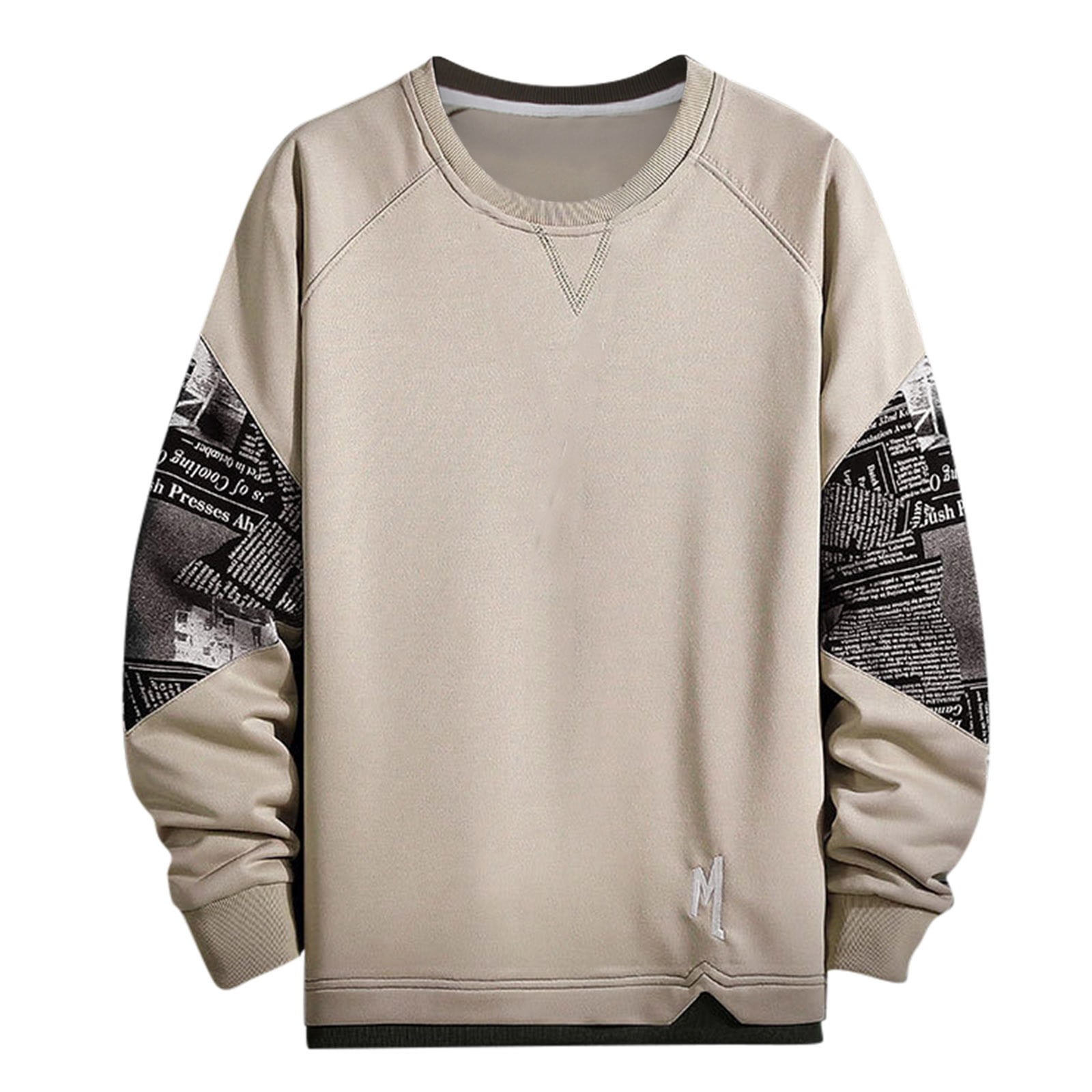 Mens Crewneck Sweatshirt Fall Winter Head Triangle Insert Color Coat