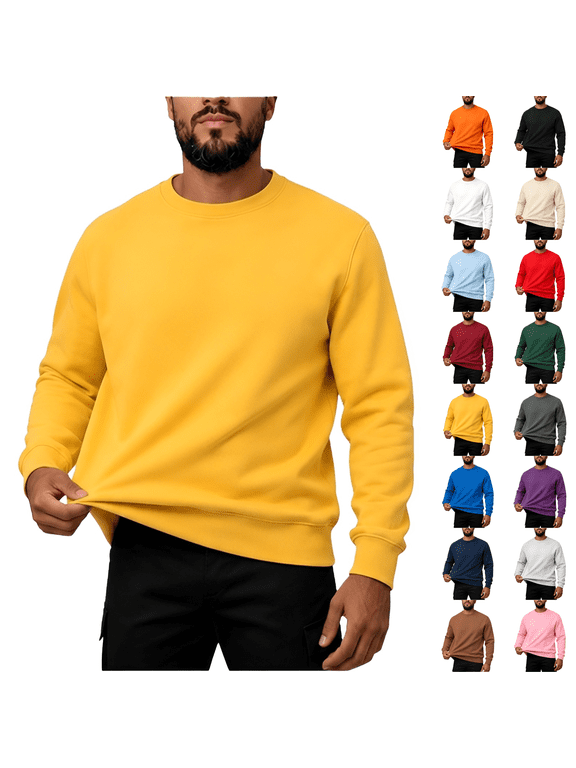 Mens Crewneck Sweatshirt Long Sleeve Solid Color Pullover Classic Casual Daily Wear Sweatshirt Top 3XL