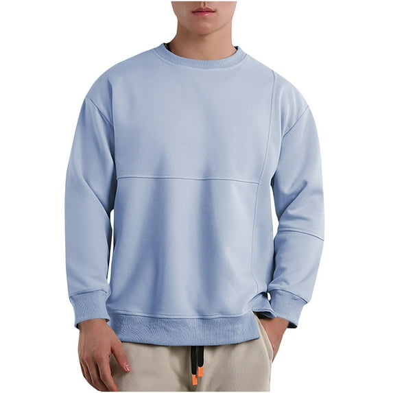 Mens Crewneck Sweatshirts Casual Long Sleeve Shirts Boys Basic Solid Color Pullover Side Slit Comfort Athletic Workout No Hood Sweatshirt Tops