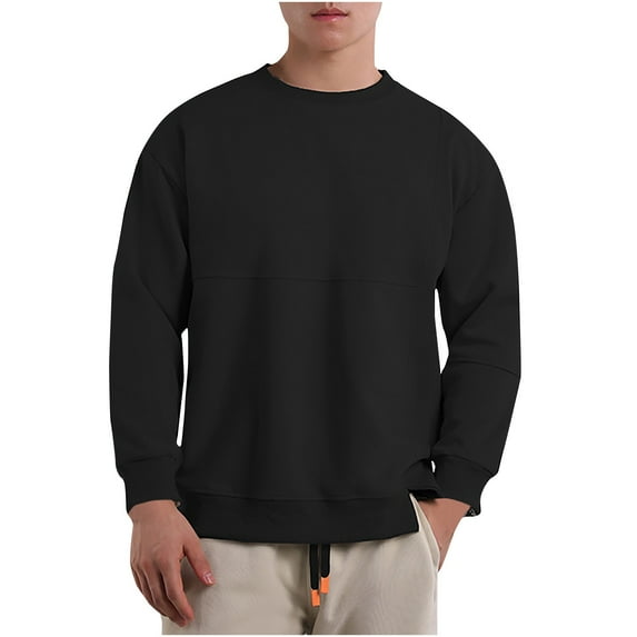 Mens Crewneck Sweatshirts Casual Long Sleeve Shirts Boys Basic Solid Color Pullover Side Slit Comfort Athletic Workout No Hood Sweatshirt Tops