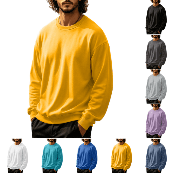 Mens Crewneck Sweatshirts Casual Stylish Long Sleeves Solid Color Pullover Fall Winter Lightweight Fleece Workout Athletic Sweatshirt Orange 3XL