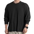 thumbnail image 1 of Mens Crewneck Sweatshirts Long Sleeve T-Shirts Casual Solid Pullover Side Slit High-Low Hem Basic Loungewear Athletic Workout Tees Tops, 1 of 4