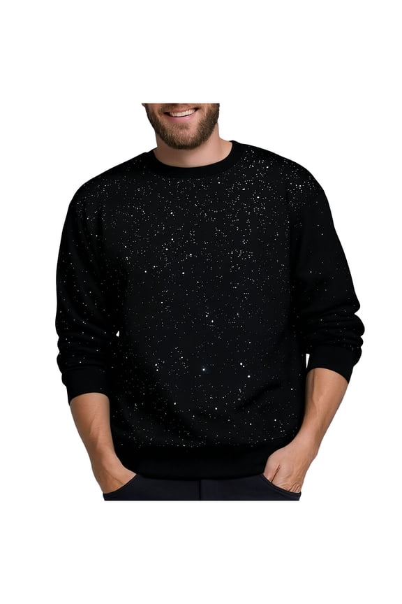 Mens Crewneck Sweatshirts Sevevn Men's Solid Color Long Sleeved Round Neck Sequined Pullover Sweatshirt
