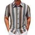 thumbnail image 1 of Mens Crochet Knitted Shirts Button Up Collared Short Sleeve Tshirts Shirt Casual Breathable Color-Block Hawaiian Beach T-Shirts Tees, 1 of 7