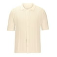 thumbnail image 1 of Mens Crochet Knitted Shirts Short Sleeve Button-Down T-Shirts Collared Casual Solid Stretchy Slim Breathable Loungewear Beach Tees Tops, 1 of 4