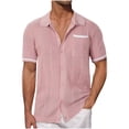 thumbnail image 1 of Mens Crochet Knitted Shirts with Pocket Hollow-Out Short Sleeve Tshirts Shirt Button-Down Collared Breathable Stretchy Slim Hawaiian Beach Tees Tops, 1 of 5