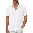 thumbnail image 1 of Mens Crochet Knitted Shirts with Pocket Hollow-Out Short Sleeve Tshirts Shirt Button-Down Collared Breathable Stretchy Slim Hawaiian Beach Tees Tops, 1 of 5