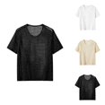 thumbnail image 1 of Mens Crochet Shirt Summer Lightweight Short Sleeve Loose Casual Crewneck Hollow out Knit T-Shirt Beach Shirts, 1 of 8