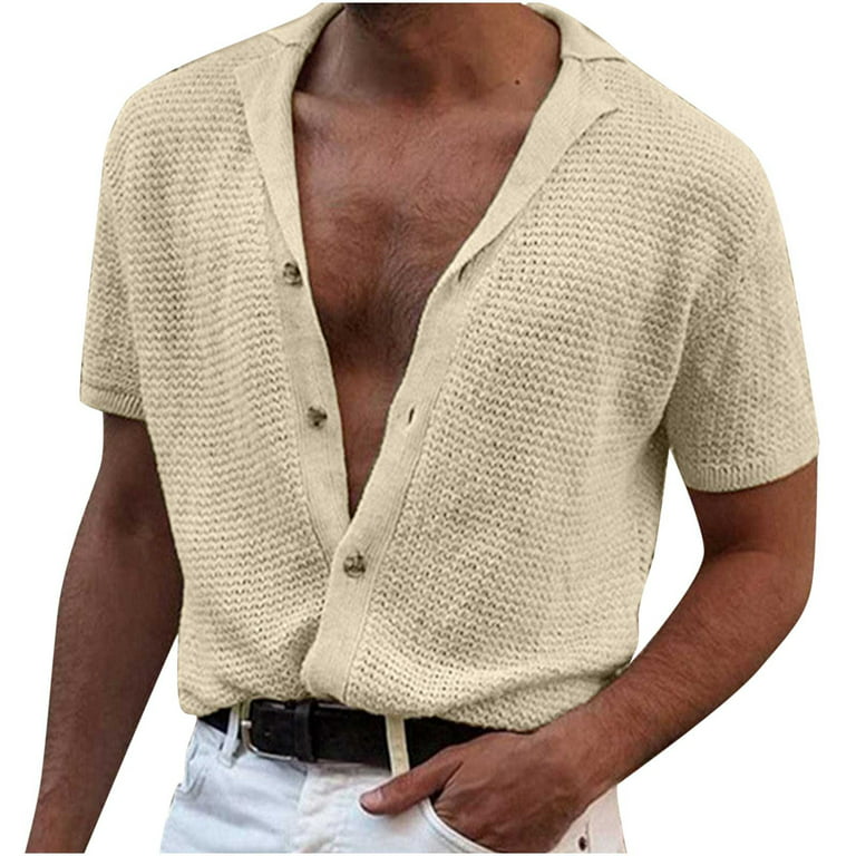 Men's Summer Linen-Blend Button-Up Shirt, Men's Tops