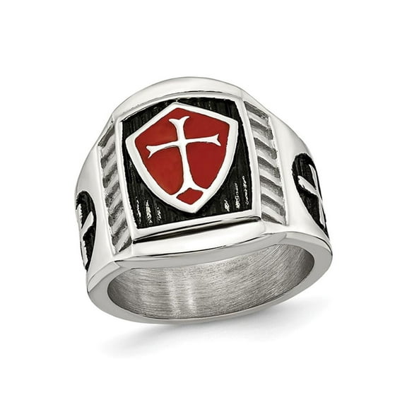 Mens Cross Antiqued Cross Shield Stainless Steel Ring