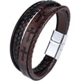 thumbnail image 1 of Mens Cross Bracelet Multilayer Braided Wristband Bangle Bracelets with Stainless Steel Buckle Religious Gift for Men Brown/Black/Blue–8.3 inch, 1 of 6