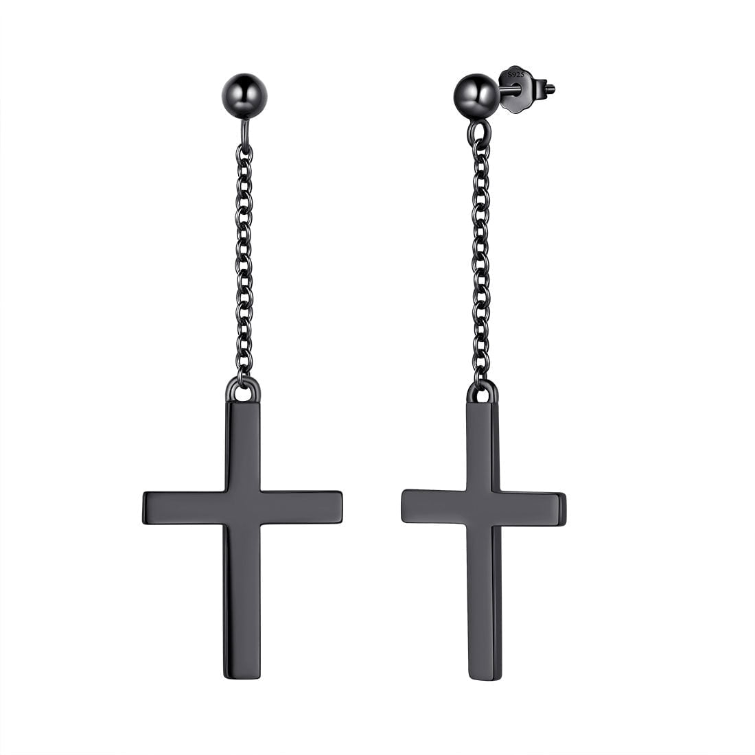 Mens Cross Earrings Dangle Black 925 Sterling Silver Hip Hop Gothic Earrings Protection Jewelry