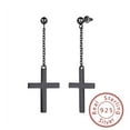 thumbnail image 1 of Mens Cross Earrings 925 Sterling Silver Black Drop Dangle Earrings Women Punk Hip Hop Christian Religious Jewelry Easter Gifts, 1 of 10