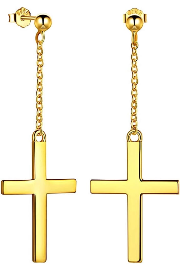 Mens Cross Earrings Dangling Cross Religious Earrings 925 Sterling Silver/Black/18K Gold Plated Asymmetrical Stud Cross Earings Christian Jewellery Valentine Day Gift