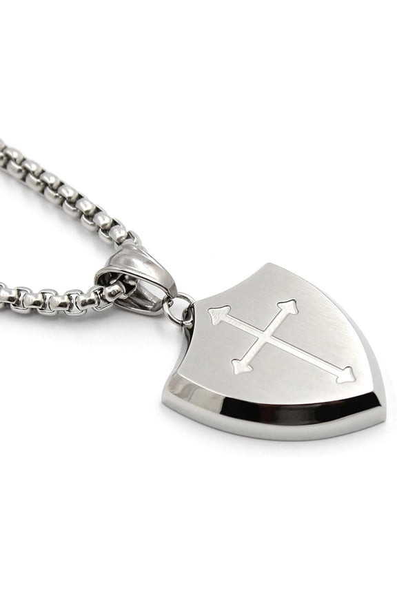 Mens Cross Necklace Shield Armor of God Pendant with Bible Verse Joshua 1:9 Stainless Steel