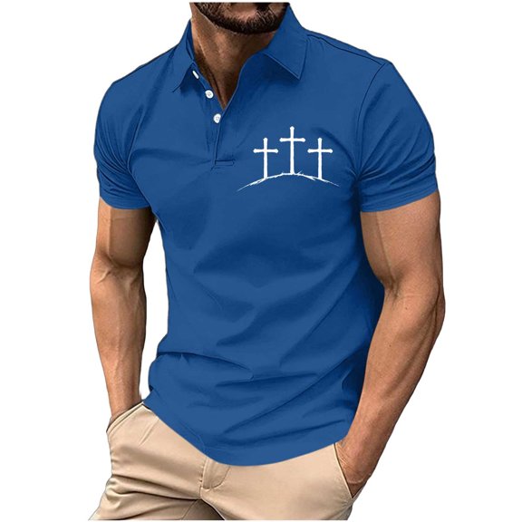 Mens Cross Printed Graphics Polo Shirts Short Sleeve Quick-Dry Moisture Wicking Shirts for Men Golf Tennis Daily Casual Collared T-Shirt Size 3XL Blue