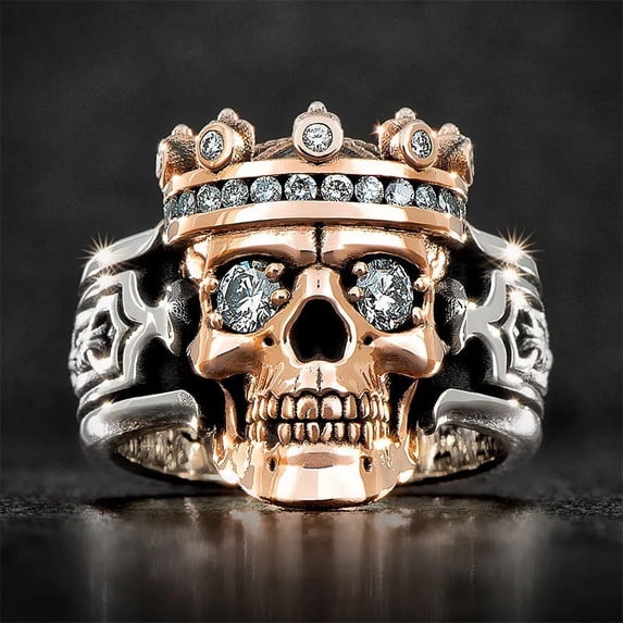 Mens Crown Skull Ring Geometric Alloy With Artificial Gemstones European American Fashion Ring Stylish Jewelry