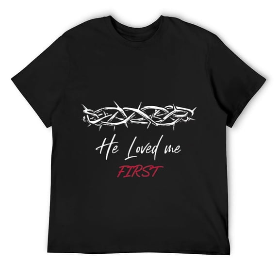 Mens Crown of thorns, Jesus Loves me, Bible verse, Christian T-Shirt Black