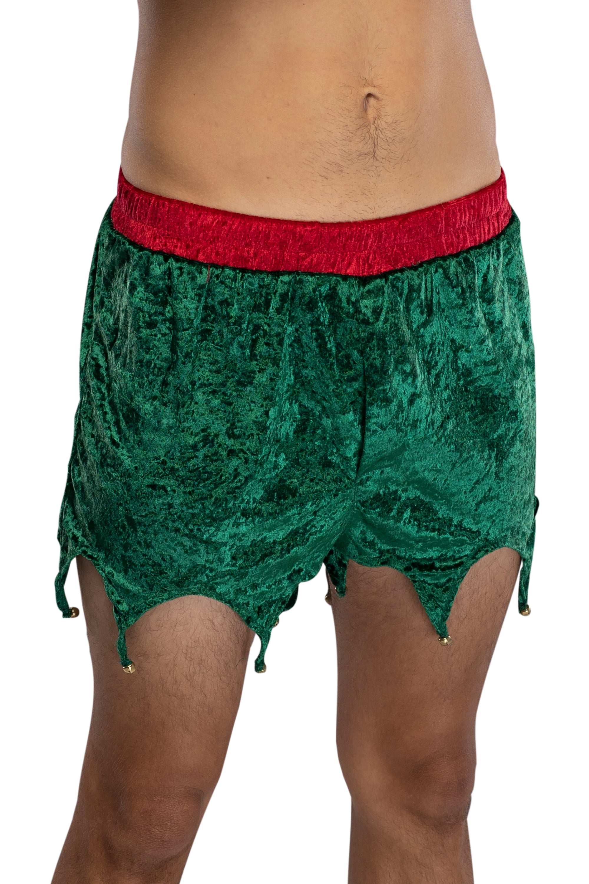 Mens Crushed Velvet Christmas Elf Boxers with Jingle Bells
