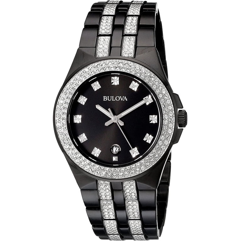 Bulova Silver and Black men’s/womens Crystal Accent Bracelet Watch Amazon.com: Bulova Men main image 2
